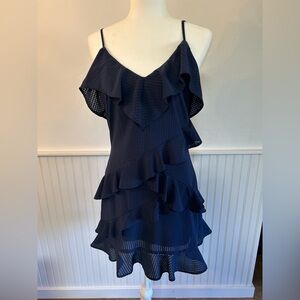 Gianni Bini Blue Ruffled Asymmetrical Cocktail Dress